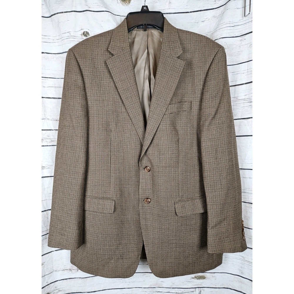 LAUREN Ralph Lauren Brown Houndstooth 100% Wool Blazer Jacket 42R Sport Coat